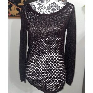 Rock & Republic Mesh Women's Long Sleeve Shirt Blouse Metallic Top Ex Small